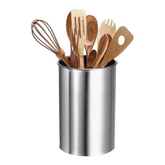 Uxcell Kitchen Utensil Holder, 3.1x3.9" Stainless Steel Utensil Cutlery Holder Cooking Flatware Organizer for Kitchen Restaurant Countertop Fork, Straw,, Spoon, Chopstick, Silver