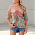 thumbnail image 5 of DHFJKG Tshirts Shirts For Women Boho Top Rainbow Print 3/4 Sleeve V Neck Loose Fit Graphic Tees Retro Bohemian Comfy Tops, 5 of 6