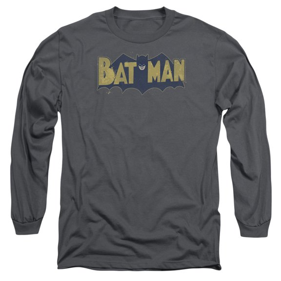 Batman Vintage Logo Splatter Long Sleeve T-Shirt Adult 18/1 Charcoal