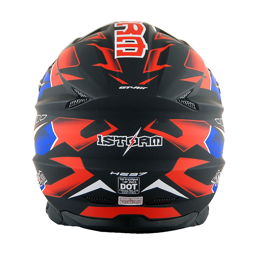1Storm Motocross Adult Helmet Downhill Mountain Bike Helmet BMX MX ATV Dirt Bike Storm Style HF803; Red Blue