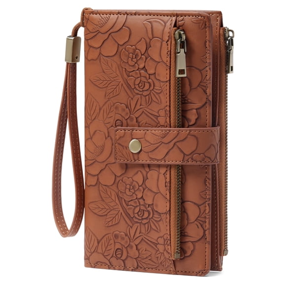 KALUNMA Women Long Printed Vegan Leather Wallet,RFID Blocking Large Capacity Purse with 24 Card Slots And Detachable Wrist Strap
