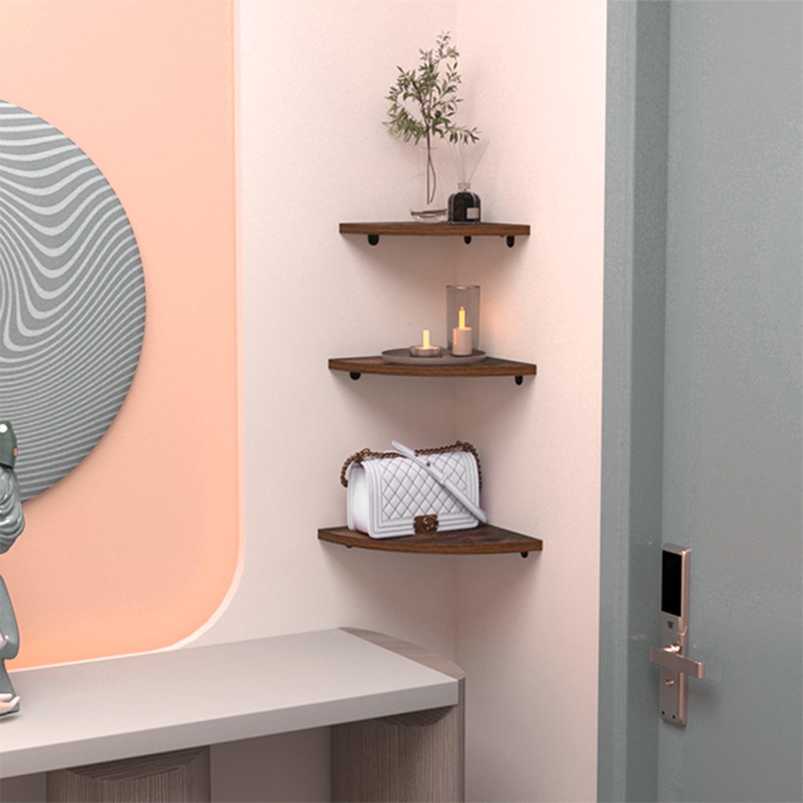 Wall Mount Floating Corner Shelf Set of 6, Minimalist Wood Corner Wall Shelves for Bedroom, Living Room, Bathroom, Kitchen