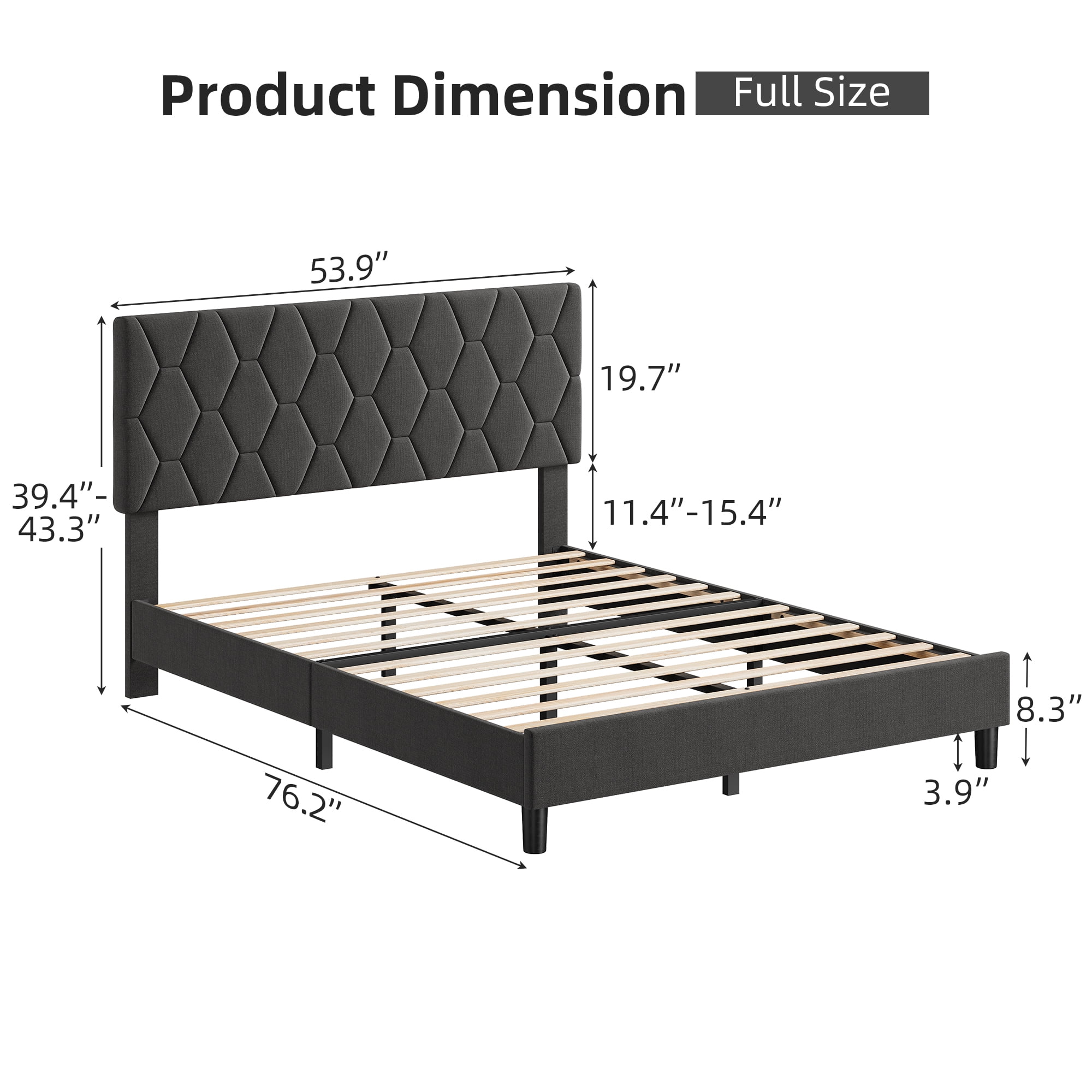 ChaoLink Full Size Platform Bed Frame with Upholstered Headboard, Fabric Upholstered Bed Frame with Adjustable Headboard, Bed FrameLight grey (YS188-6)