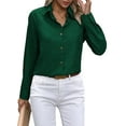 thumbnail image 2 of Button Down Shirts for Women Long Sleeve Blouse Shirts Casual Solid Office Work Tunic Top Dark Green XXL, 2 of 7