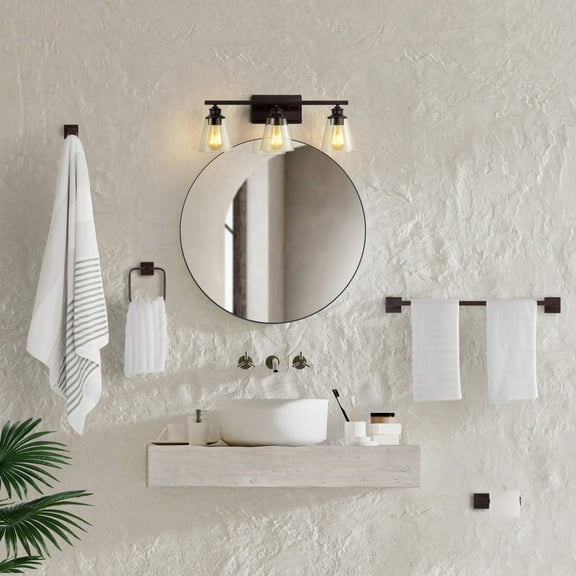JONATHAN Y Arlo 22.88" 3-Light Vintage Classic Vanity Light with Bathroom Hardware Accessory Set, Oil Rubbed Bronze (5-Piece)