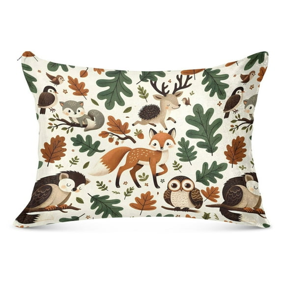 Plush Pillow Cases Standard Size Ultra Soft Warm Pillowcases with Zipper Fox Deer Hedgehog Leaf 20"x26"