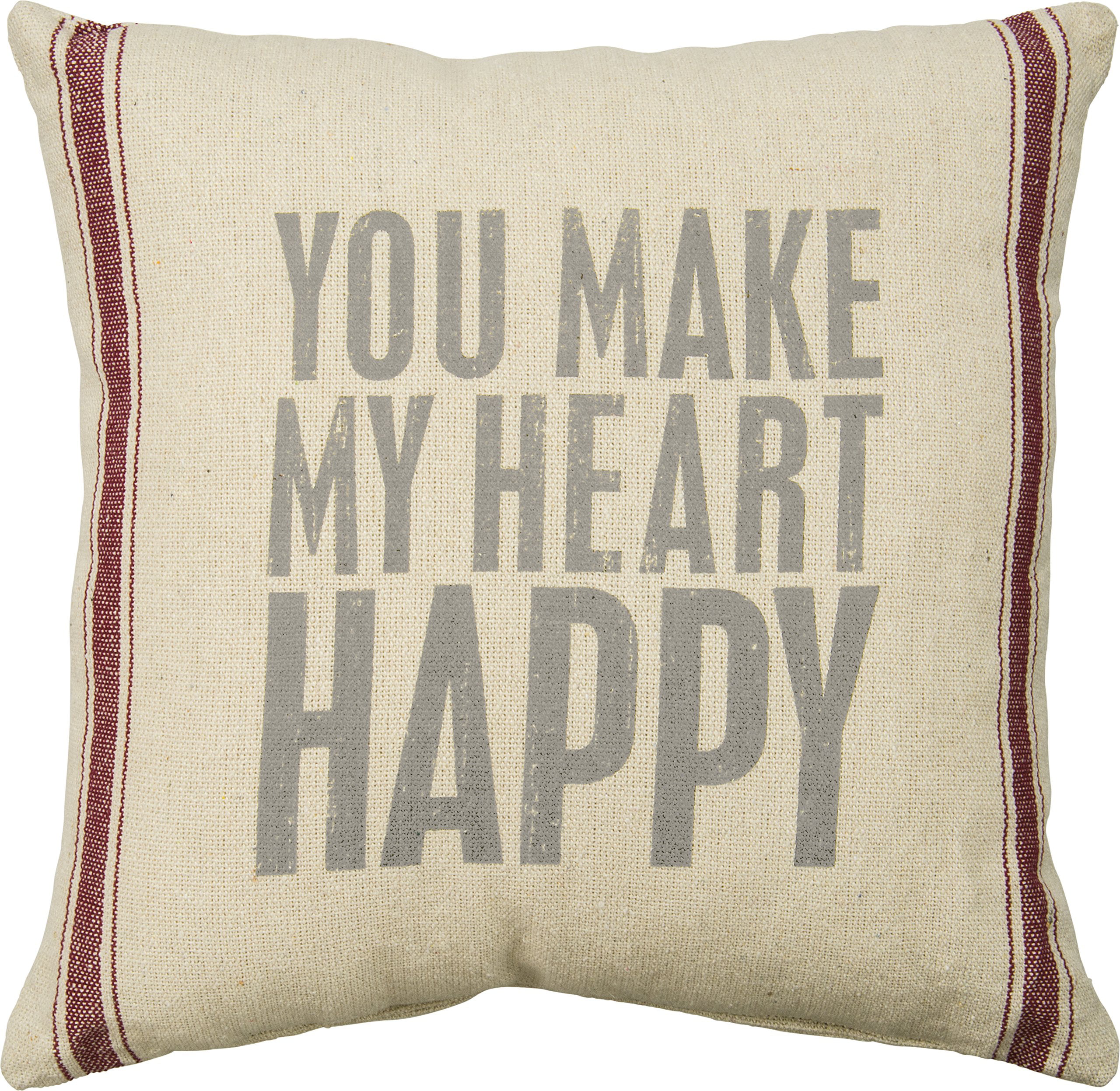 10-Inch Square Primitives by Kathy Double-Sided Be Happy Throw Pillow Cream