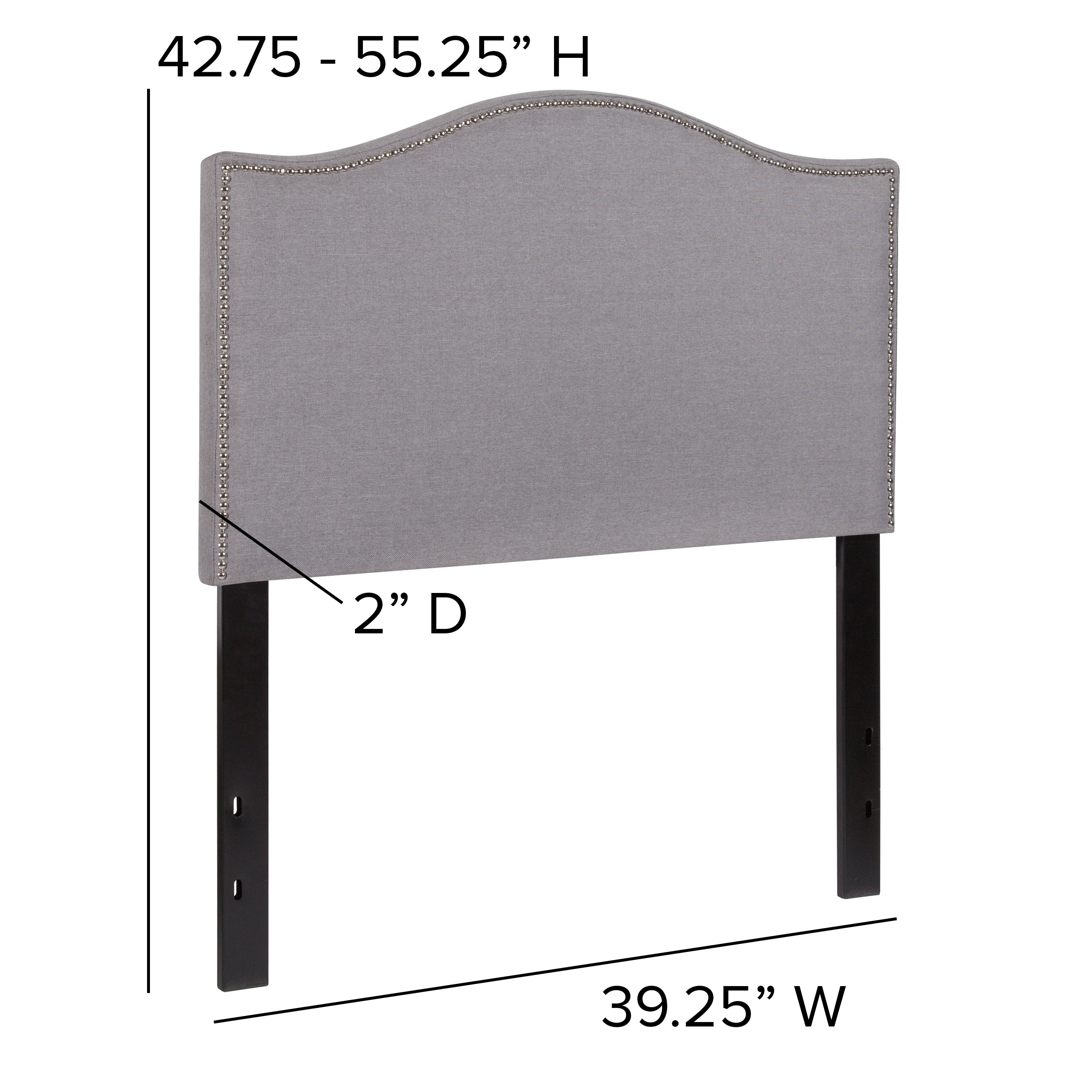 Emma + Oliver Upholstered Twin Size Headboard with Nailtrim in Light Gray Fabric