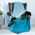 thumbnail image 4 of Landscape Soft Flannel Fleece Blanket, Pool View at Sunset Beach in Seacoast Ocean Vibrant Colors Adventure Photo, Cozy Plush for Indoor and Outdoor Use, 50" x 60", Turquoise Green, by Ambesonne, 4 of 5