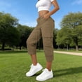 thumbnail image 2 of TEAJOPSUU Womens Cargo Capri Pants Straight Leg Drawstring Elastic Waist Trousers with Side Pockets Casual Athletic Wear Khaki, 2 of 6
