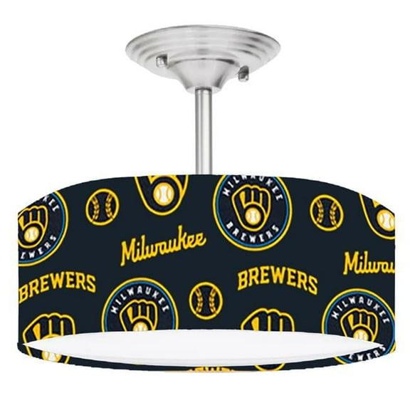 888 Cool Fans DR-0001374 Brewers MLB Baseball 2-Light Brushed Nickel Drum LED Lamp Fixture