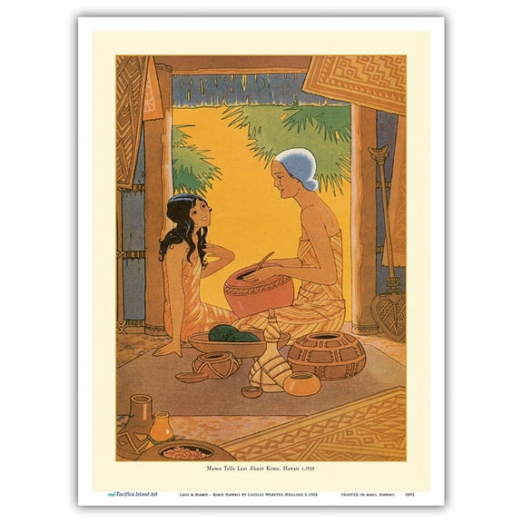 Lani & Mamo - Book Plate from Kimo A Story of Hawaii - Vintage Illustration by Lucille Webster Holling c.1928 - Master Art Print (Unframed) 9in x 12in