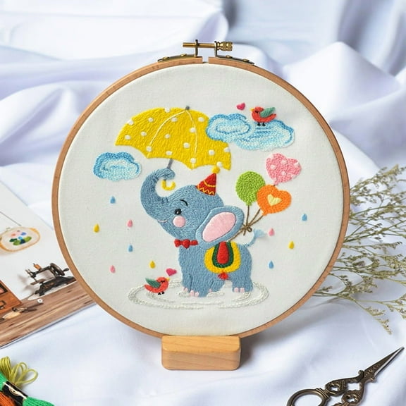 3sets Display Decoration Embroidery Kit Including Embroidery Needles & Thread Fabric Elephant Pattern 168x154mm