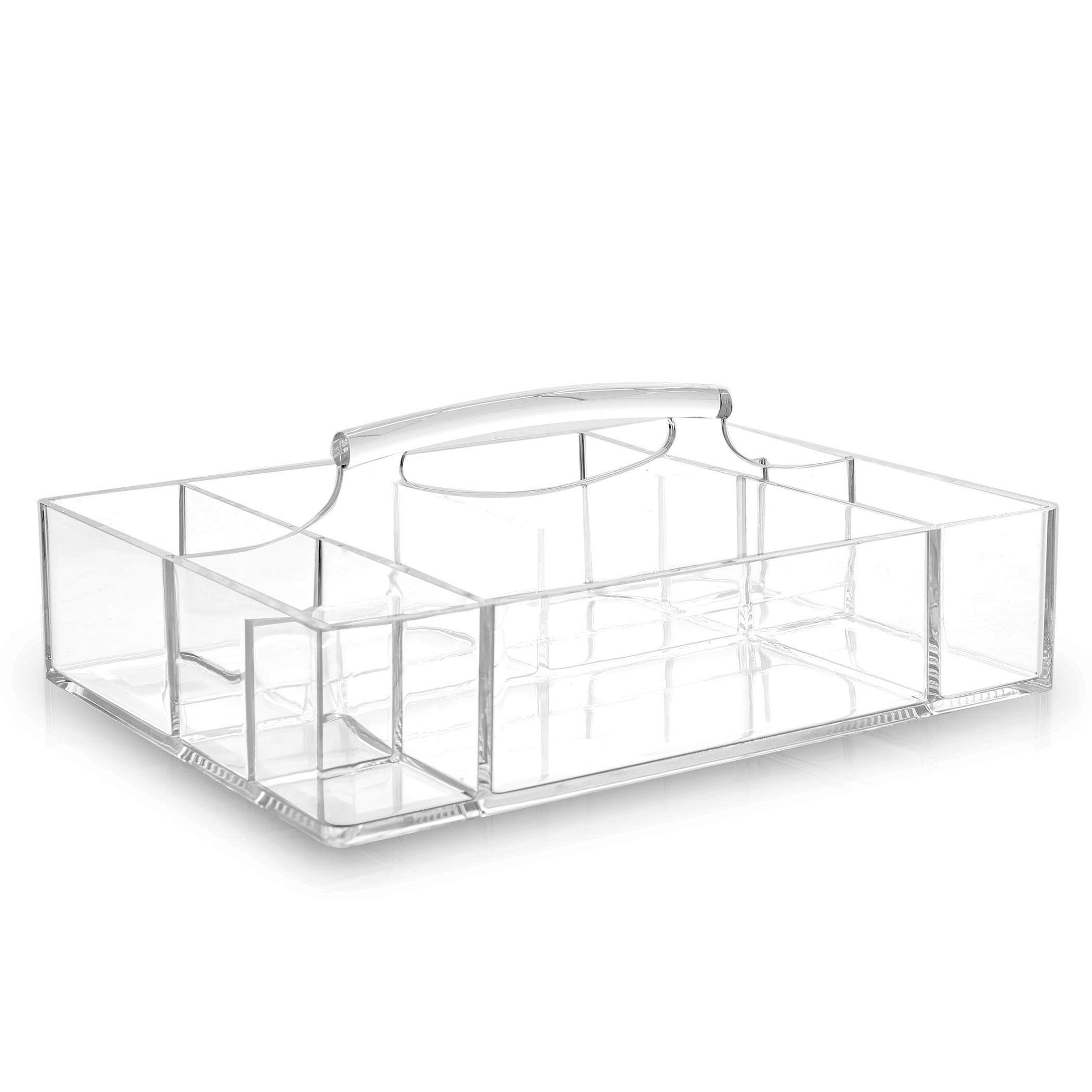 BINO 'The Glamour Caddy' 9 Compartment Acrylic Makeup and Jewelry Organizer  with Carrying Handle, Clear and Transparent Cosmetic Beauty Vanity Holder