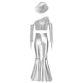 thumbnail image 3 of TSSOE Kids Girls Shiny Metallic Disco Dance Outfits Sparkle Sequins Tassels Crop Tops with Bell Bottoms Long Pants and Hat Silver 8, 3 of 5