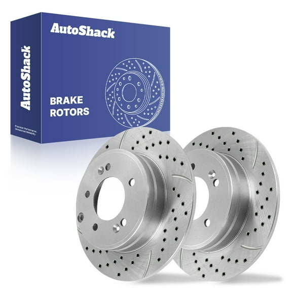 AutoShack Rear Brake Rotors for Hyundai & Kia, Sonata 2011-2019 Optima 2011-2020, FWD L4 1.6L 2.0L 2.4L - Silver Zinc Coated Drilled & Slotted - SilverShield Pro - 11.18" (284 mm), 5-Lug