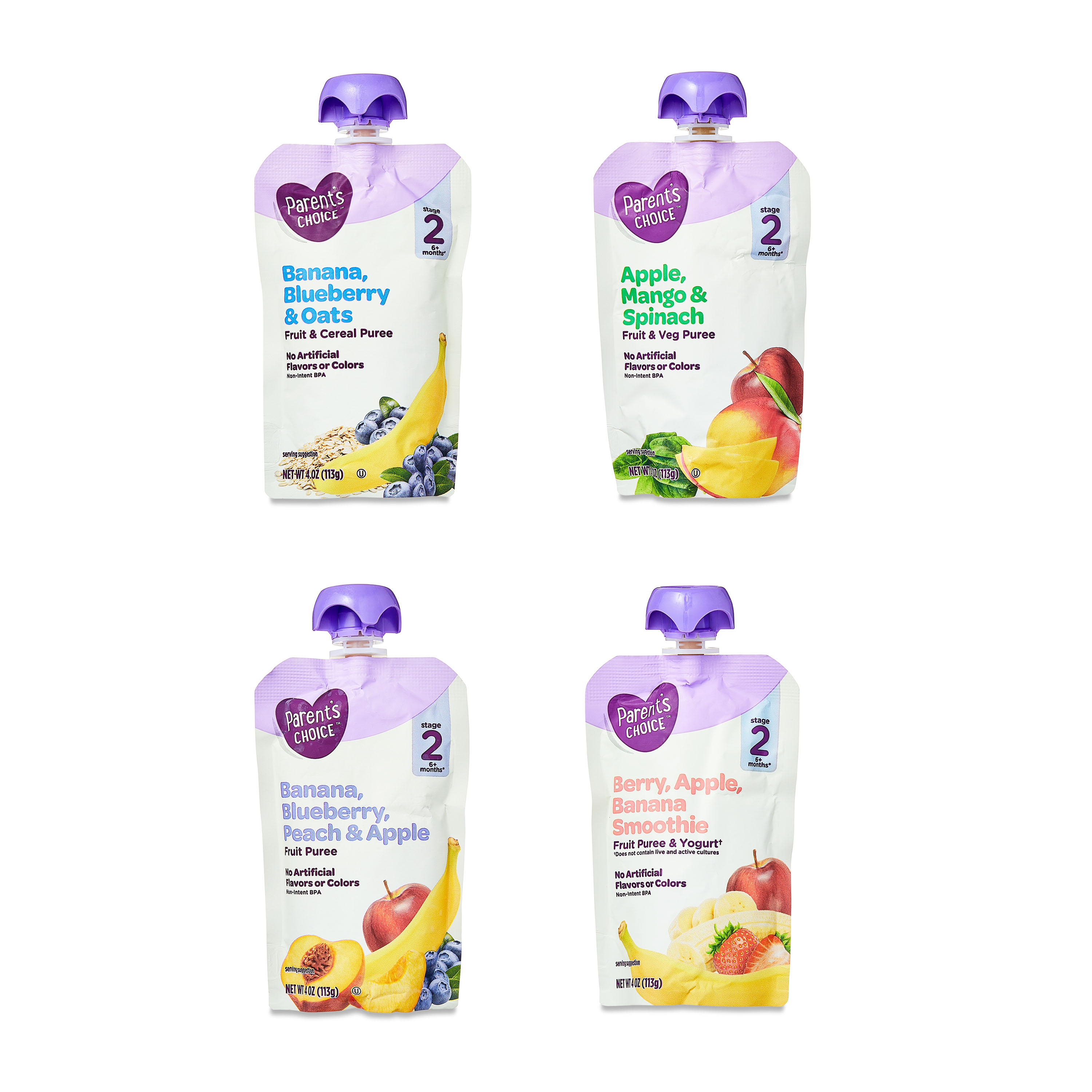 Paquete variado de comida para bebé etapa 2 de Parent's Choice, bolsa de 4 oz, paquete de 12 6