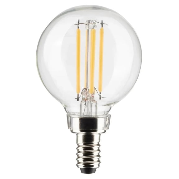Satco S21205 G16.5 Globe LED Light Bulbs 4W 120V 3000K 90CRI E12 Candelabra Base Dimmable (6 Pack)