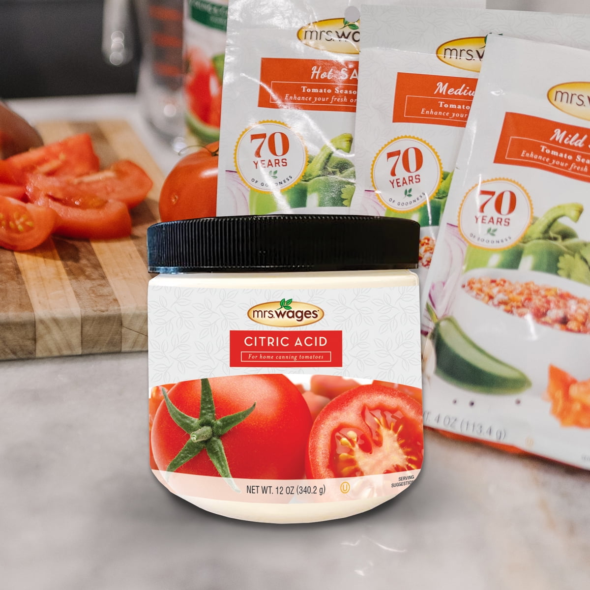 Mrs. Wages Citric Acid 12 oz Canister, Bulk Canning Supplies for Home Canned Tomato Sauce, Salsa and Jam