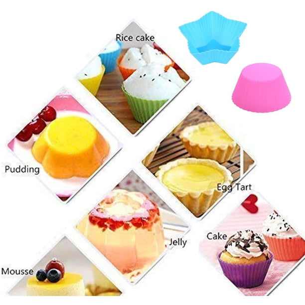 Tvoip Lot de 24 mini moules à muffins réutilisables en silicone anti-adhésif 5,1 cm (6 couleurs aléatoires