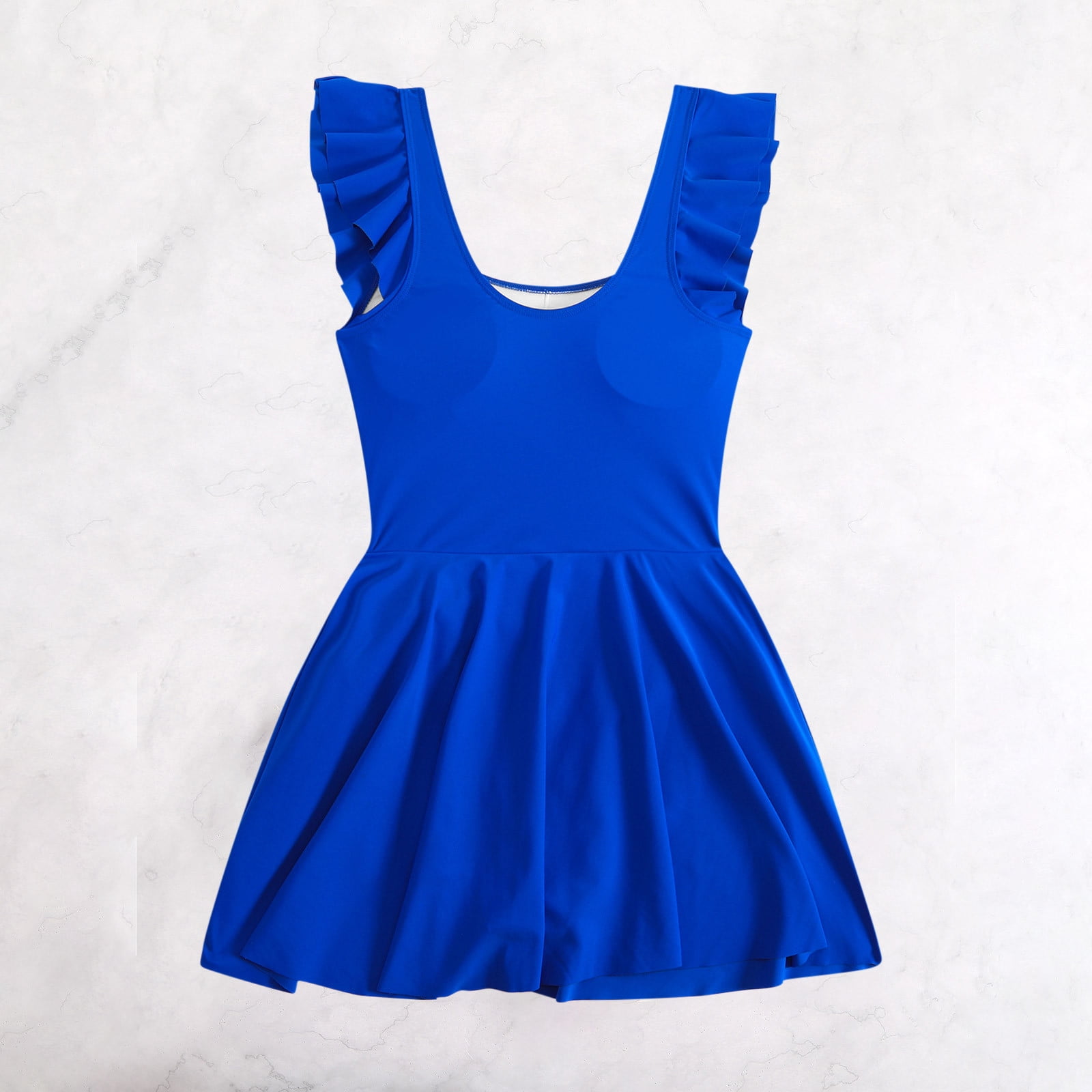UPPADA Women One Piece Swimsuit Dress Halter Wrap Bathing Suit Ruched Retro Swimdress Bathing Suit V Neck A Line Skirt Crossover Modest Bathing Suits Blue,M