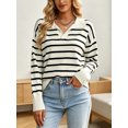 thumbnail image 5 of jinghuiyue Womens V Neck Sweater Long Sleeve Polo Striped Pullover Sweater Casual Knitted Loose Fall Tops M, 5 of 6