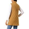 thumbnail image 3 of Women's Long Puffer Vest Stand Collar Sleeveless Puffy Jackets Lightweight Gilet Quilted Warm Coat S Brown, 3 of 6