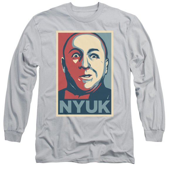 Three Stooges Nyuk Long Sleeve Adult 18/1 T-Shirt Silver