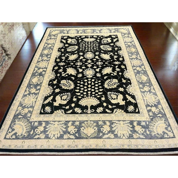 Oushak Ziegler 10X14 Black/Gray Handmade Wool Rug # 11461