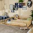 thumbnail image 2 of Miniyam Full Size Toddler Floor Bed with Fence, Natural, 2 of 8