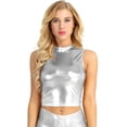 thumbnail image 2 of Alvivi Women's Shiny Metallic PVC Leather Crop Tank Tops Wet Look Sleeveless Blouse Vest Clubwear Silver M, 2 of 6