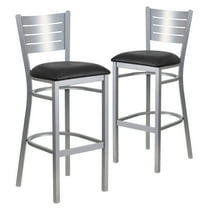 Flash Furniture 2 Pack HERCULES Series Silver Slat Back Metal Restaurant Barstool - Black Vinyl Seat