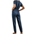 thumbnail image 3 of QUYUON Jogger Jumpsuits for Women Summer Button up Short Sleeve Crew Neck Jumpsuits Rompers with Pockets Tie Elastic Waist Solid Color Casual Loose Long Jumpsuits Playsuit Style J-421, Navy L, 3 of 5