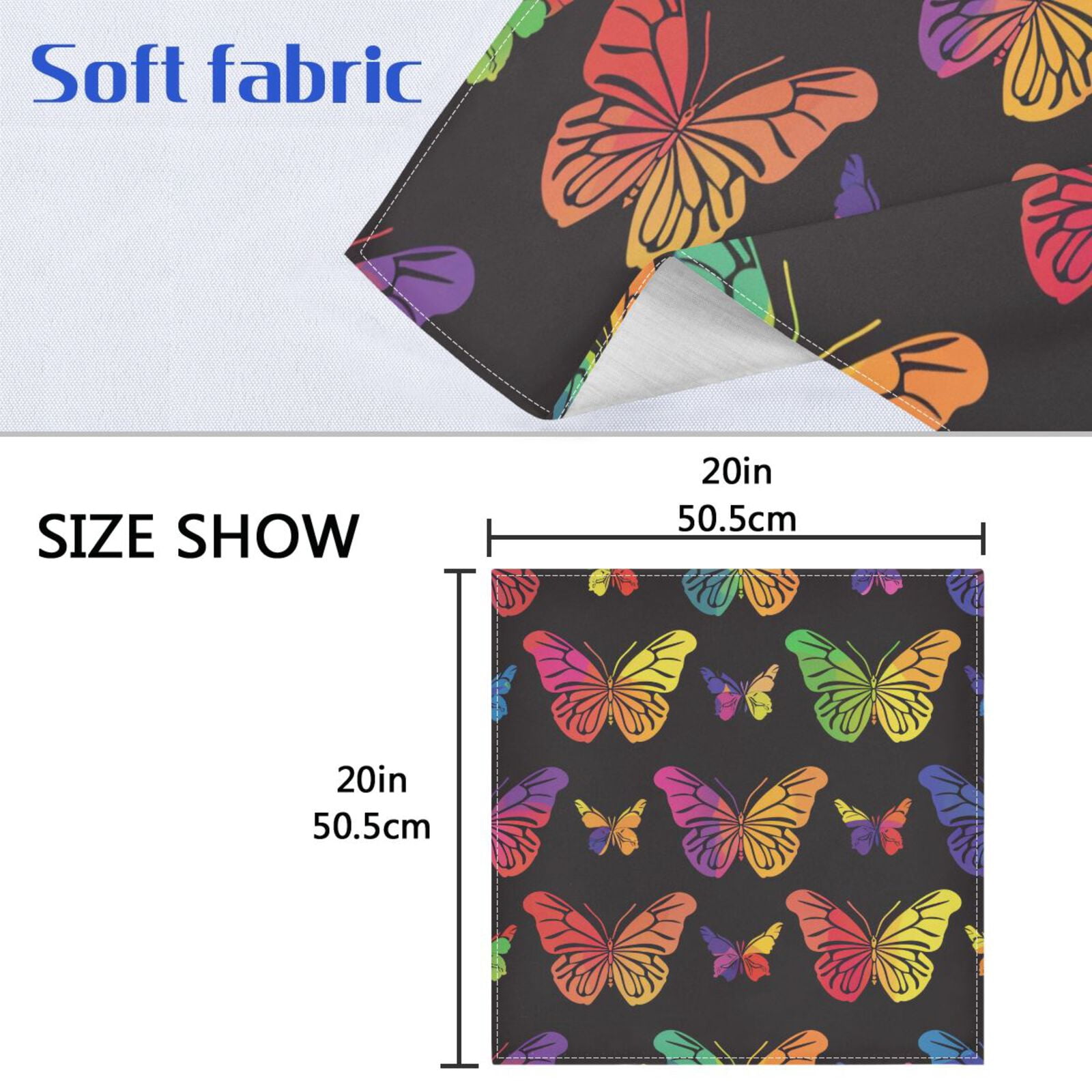 JSTEL Butterfly Print Rainbow Color Cloth Napkins Set of 6, 20x20 Inch Washable and Reusable Napkin for Decoupage Dinner Party Everyday Use