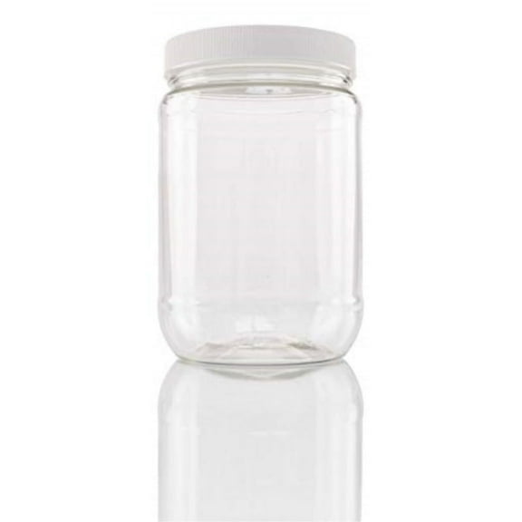 6 32 oz. Plastic Wide Mouth Jars with White Pressurized Sealed Lids Screw on cap PET FDA Approved Commercial Grade Fresh Food Seal Crystal Clear Containers U.S.A. (Pack of 6 32 ounce)