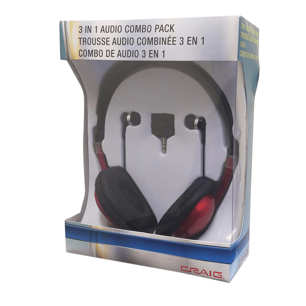 Craig Electronics 3In1 Audio Combo Pack, Headphones, Earbuds