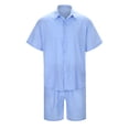 thumbnail image 6 of YLSDY Mens Linen Sets 2 Piece Outfits Short Sleeve Button Down Shirts and Beach Shorts Sets Summer Sports Tracksuits Suit Light Blue 12, 6 of 6