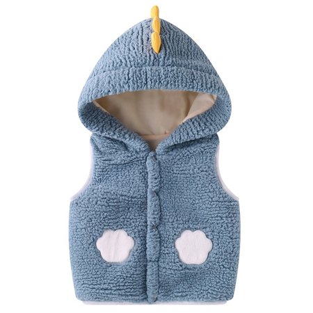 

EHTMSAK Toddler Child Boy Girl s Hooded Fleece Vest Infant Baby Dinosaur Fall Winter Outerwear Button Up Sleeveless Jackets Blue 100