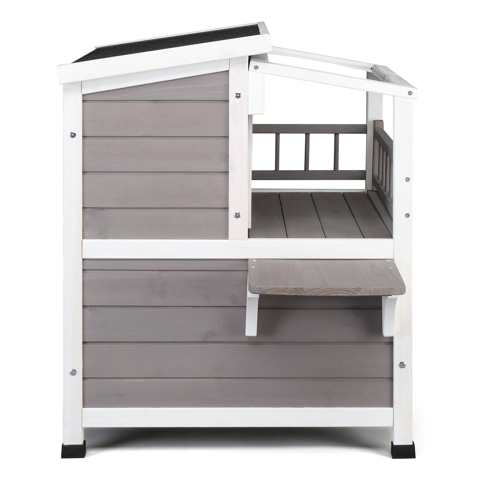 Zephypaws 2-Story Cat Shelter House with Transparent Canopy & Large Balcony, Indoor Outdoor, Grey & White