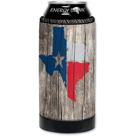 

Can Cooler (Made In USA) - Premium Neoprene Wetsuit Material Beverage Can Or Bottle Insulator For 16 OZ Soda Energy Drink Cans - Texas Map