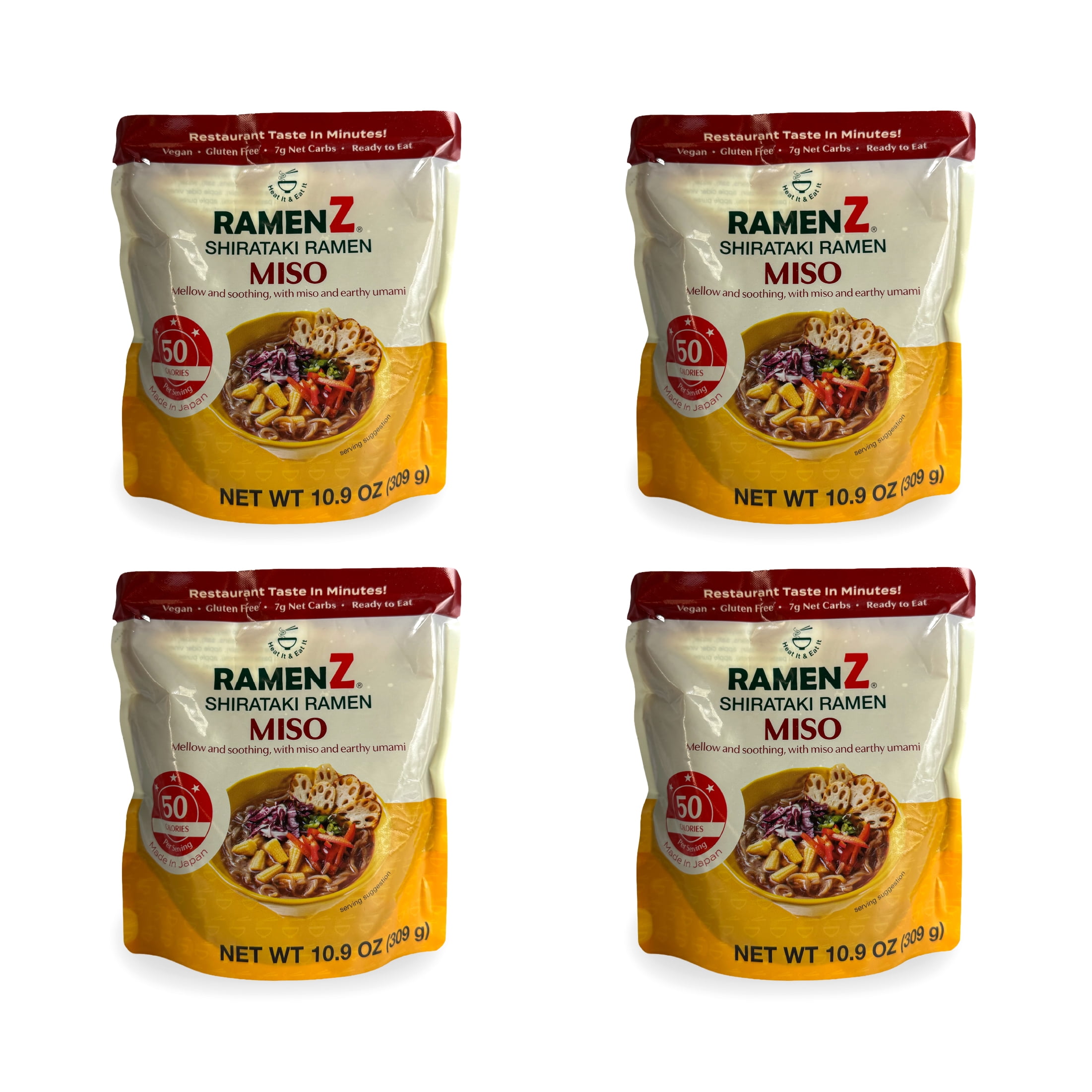 Ramen Z Miso 4pc Pack Shiratake noodles, Keto, Gluten Free, Dairy free, No Trans Fat, Konjac Noodles