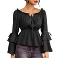 thumbnail image 2 of Qulqfy Long Sleeve Shirt Women Off the Shoulder Smocked Black Renaissance Blouses Tunic Dressy Casual Peplum Shirts for Women, 2 of 8