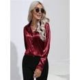 thumbnail image 6 of Satin Blouses for Women Casual Long Sleeve Button Down Shirts Dressy Business Work Tunic Top Wine Red XL, 6 of 9