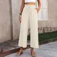 thumbnail image 3 of Women's High Waisted Wide Leg Cropped Pants Casual Drawstring Elastic Waist Capri Pants with Pockets, 3 of 7