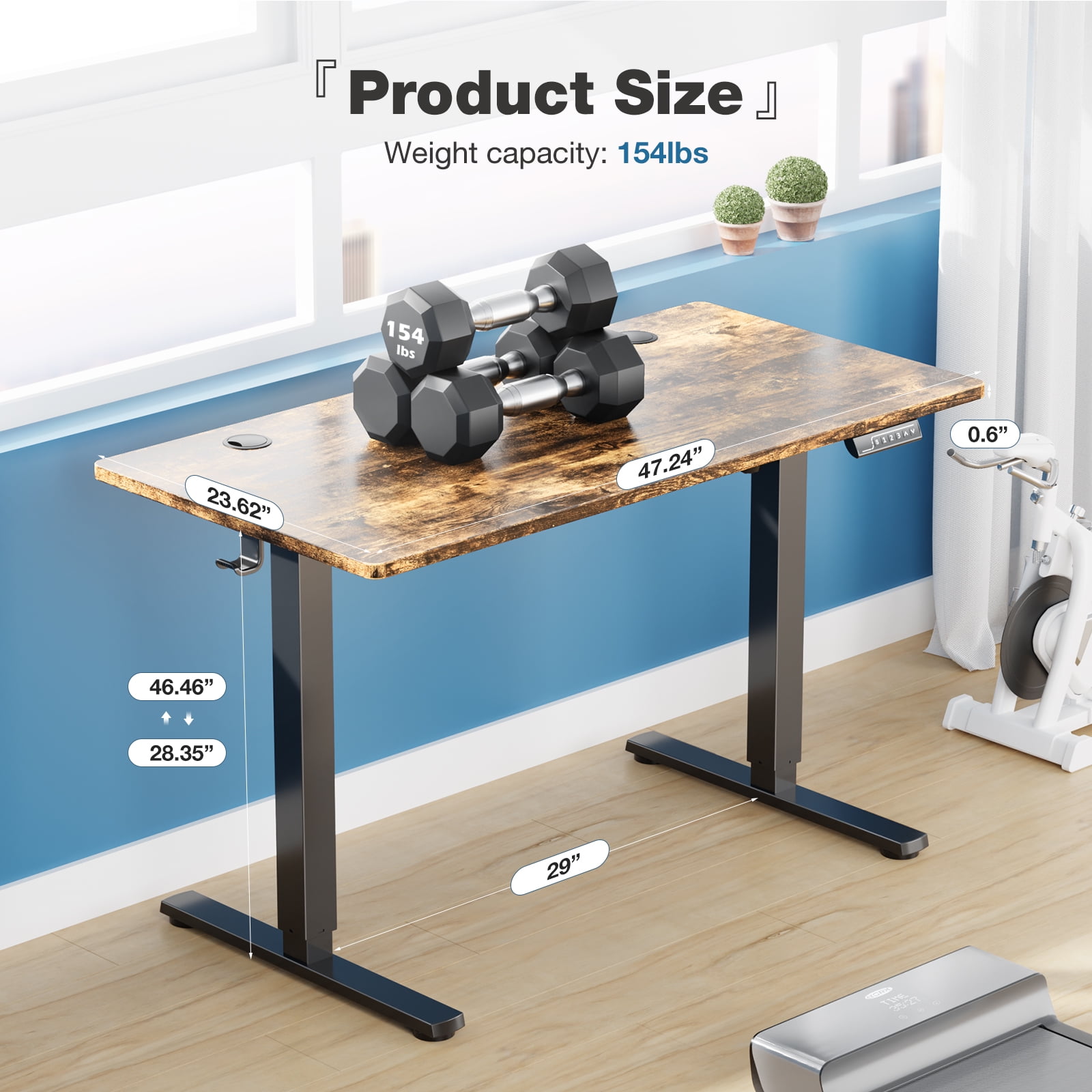 edx Electric Standing Desk, Height Adjustable Desk, 48 x 24 Inches Ergonomic Stand up Desk with Memory Preset and T-Shaped Metal Bracket for Home Office