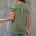 thumbnail image 4 of Blusa de mujer con cuello en V y manga con volantes, camiseta femenina holgada y transpirable de poliéster con puntos para primavera, verano y otoño, verde claro XL, 4 of 6