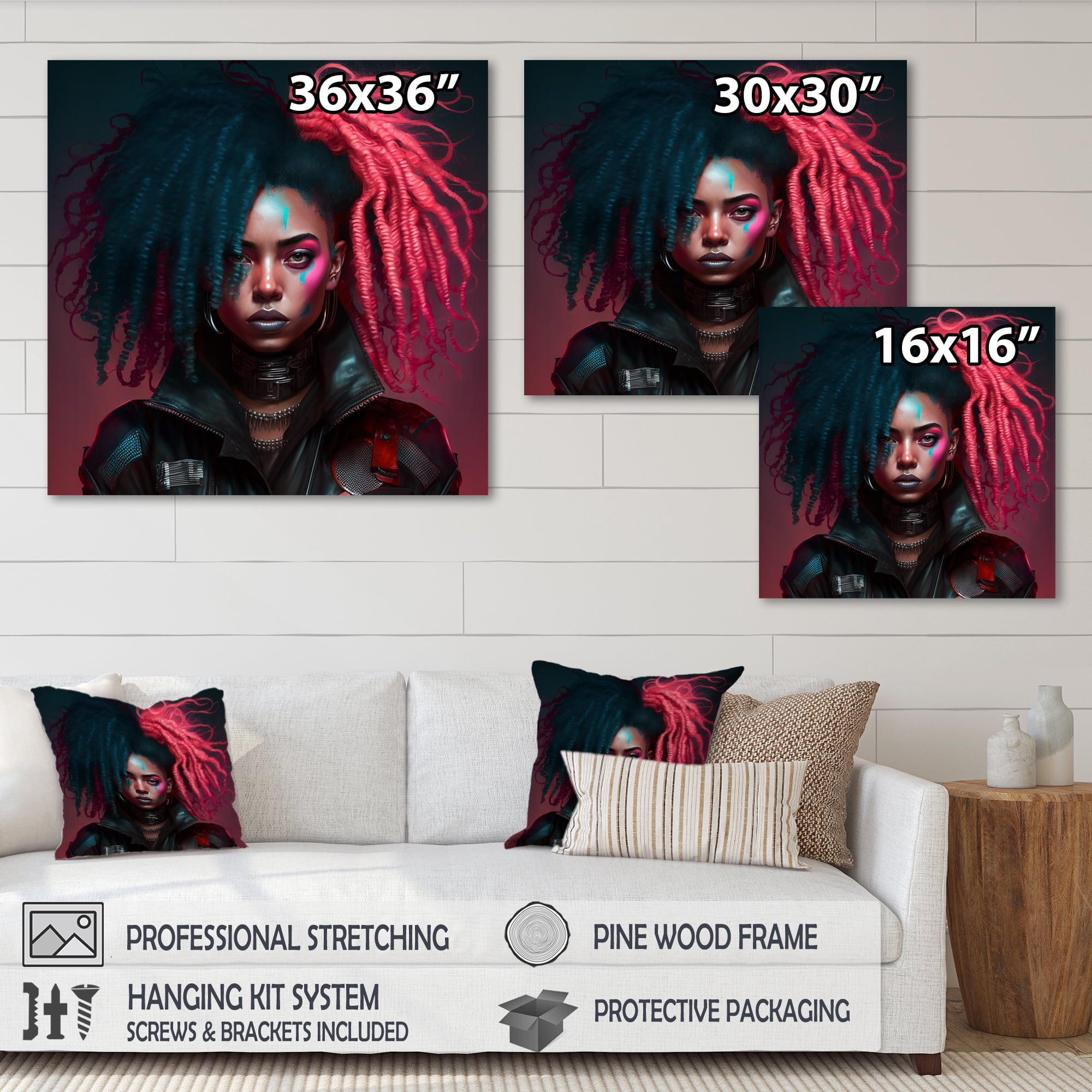 Designart Cyberpunk Woman With Curvy Hair III Canvas Wall Art