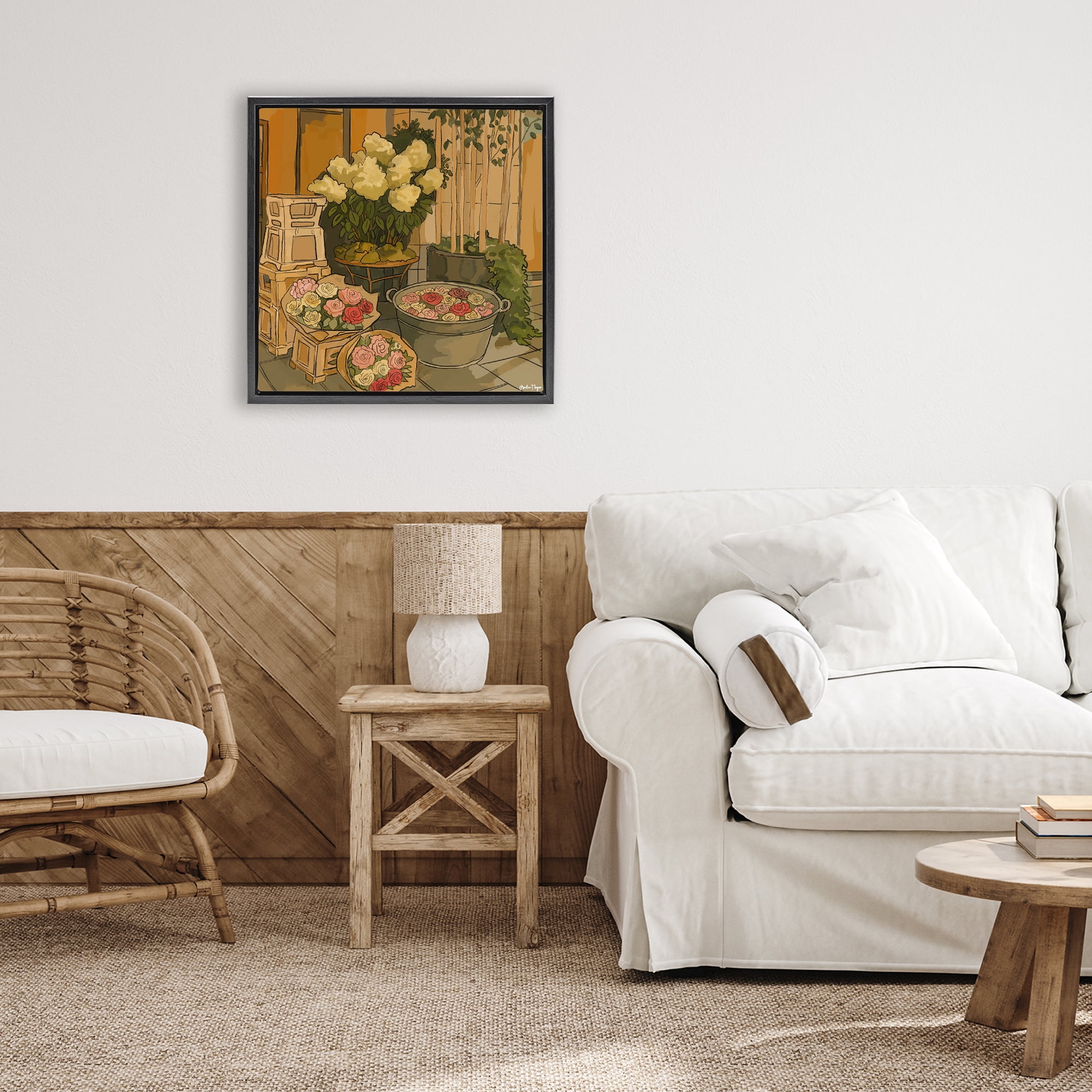 Stupell Industries London Town Flowers Black Framed Floater Canvas Wall Art, design by Amelia Noyes