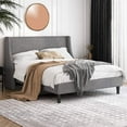 Einfach Queen Size Wooden Platform Bed Frame with Upholstered Wingback