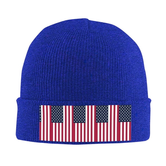 America Flag Winter Beanie Hats for Men Women Warm Cozy Knitted Cuffed Skull Cap Blue